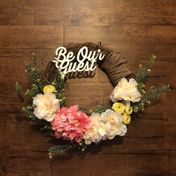 Handmade Be Our Guest Summer Floral Wreath - Picture 1 of 6